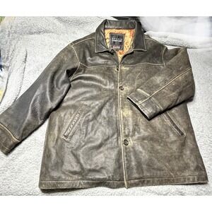 Wilsons Studio Andrew Marc Leather Jacket Mens XL Brown Distressed Car Coat Vtg